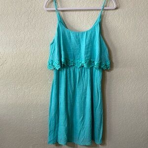 Bright Blue Spaghetti Strap Dress with Floral Detail